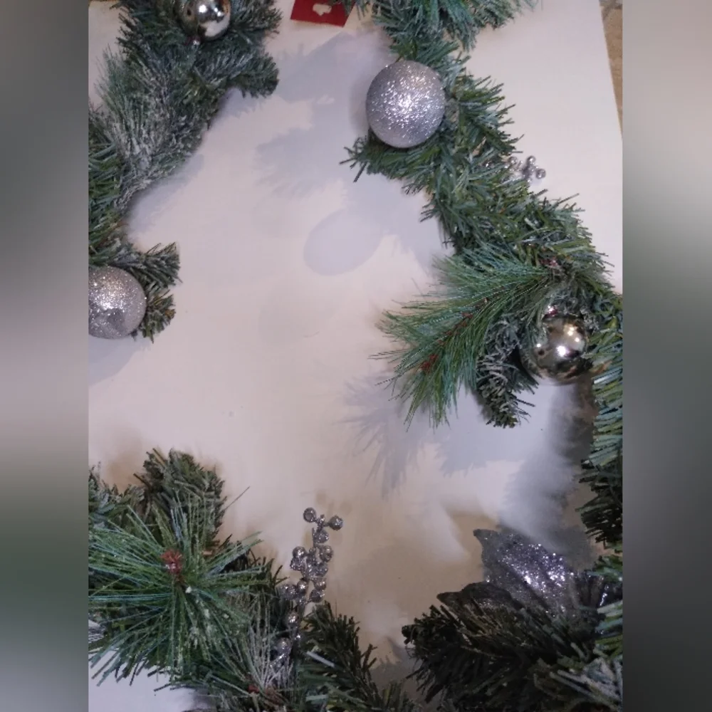Frosted Garland Swag with Silver Glitter Details 6'+